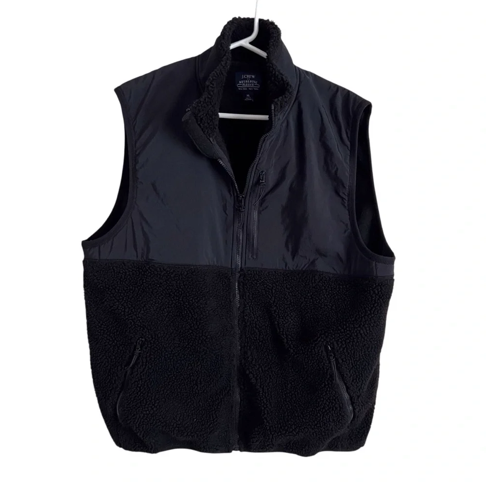 J Crew Men’s Black Fleece Sherpa Vest Preppy Neutral Outdoor Gorpcore XL
